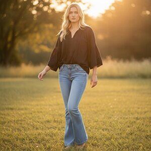 Cato Premium Flare Light Wash Braided Pocket Boho Denim Jeans Size 2